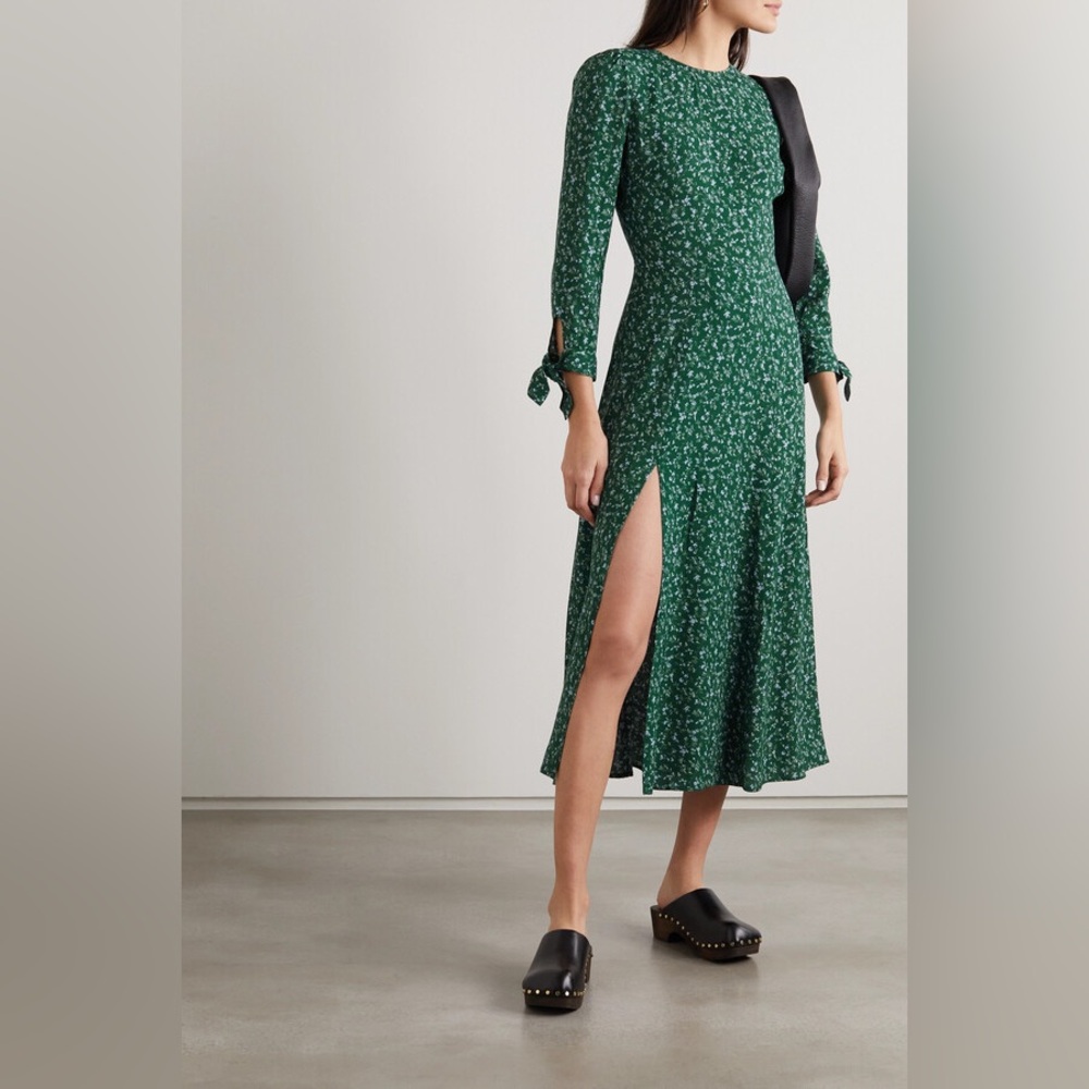 NWT Reformation Zelda Dress Emerald Green Midi Dress Prairiecore Size 10